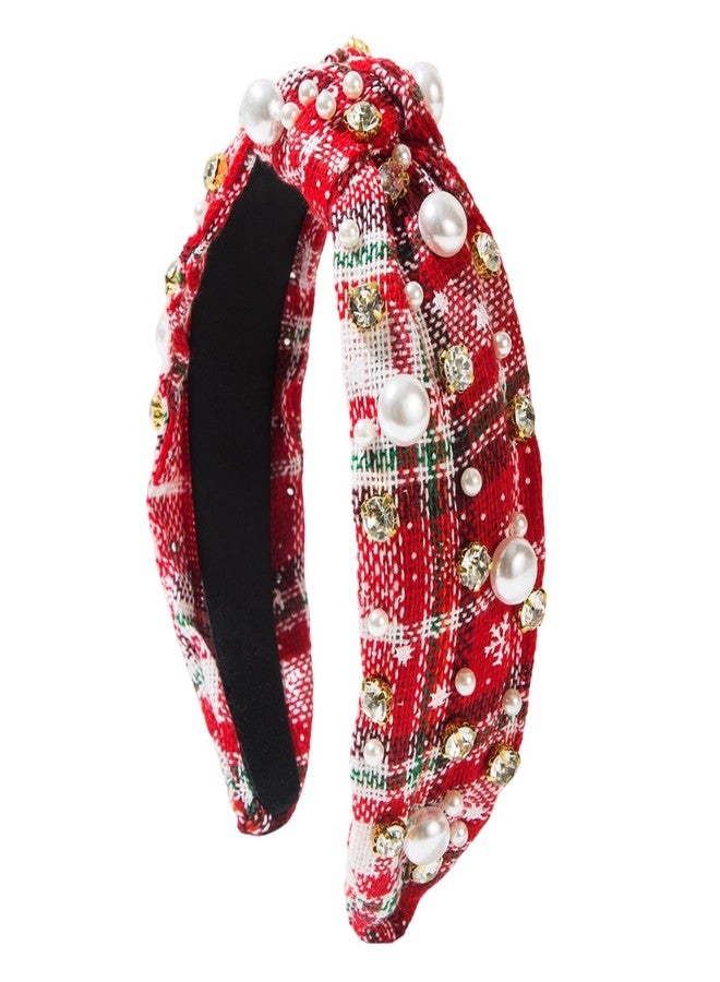 Sokfone Christmas Headband for Women Knotted Headband Jeweled Embellished Pearl Knotted Wide Top Knot Hair Accessory, Holiday Outfits & Gifts - Image 1